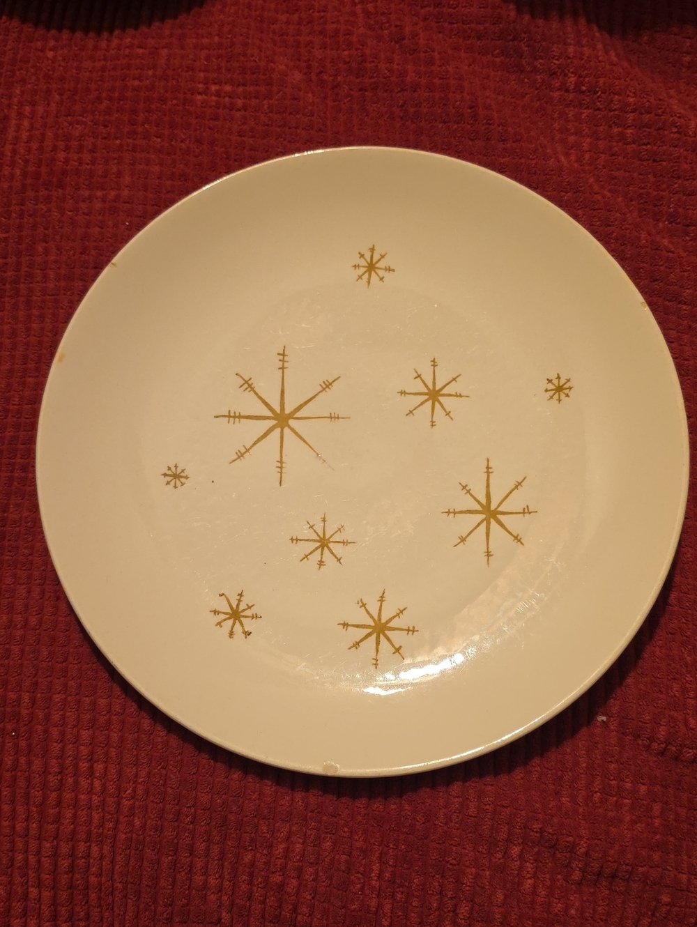 Set Of Two MCM Gold&White STARBURST Dinner Plates with Gold Starburst Design